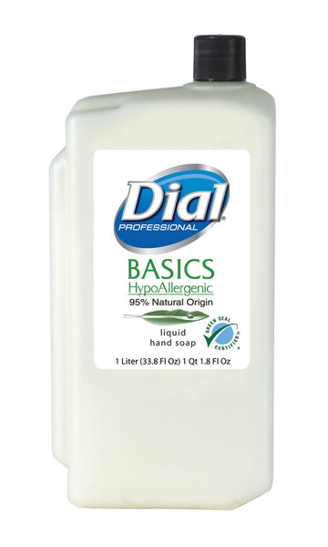 Dial 1326751 Basics Honeysuckle Floral White Pearl Hypoallergenic Liquid Hand Soap, 1 Liter Refill Cartridge (6-Packs)