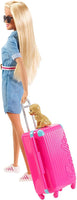 Barbie Travel Doll, Blonde, with Puppy, Opening Suitcase, Stickers and 10+ Accessories, for 3 to 7 Year Olds???, Multicolor