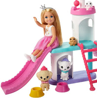 Barbie Princess Adventure Chelsea Pet Castle Playset, with Blonde Chelsea Doll (6-inch), 4 Pets and Accessories, Gift for 3 to 7 Year Olds