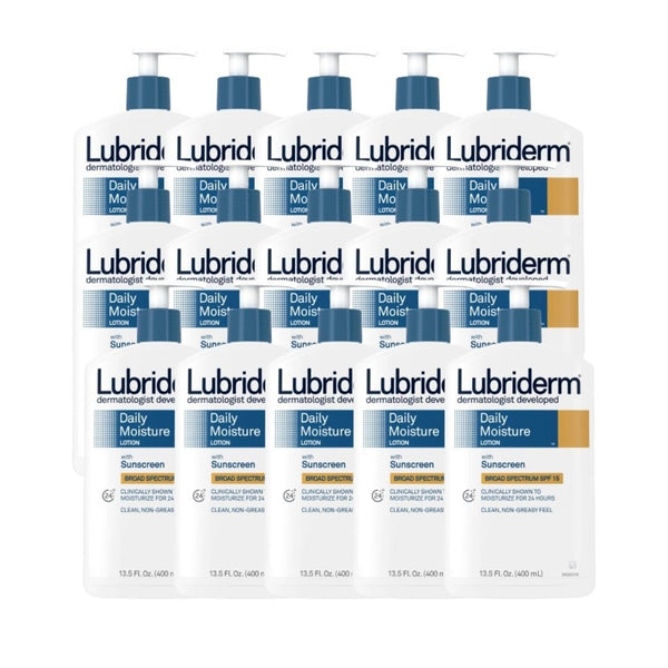 Daily Moisture Hydrating Body Lotion with Vitamin B5 & Broad Spectrum SPF 15 Sunscreen, Non Greasy & Fast-Absorbing, 13.5 FL OZ Per Pack (Pack of 15)