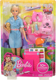 Barbie Travel Doll, Blonde, with Puppy, Opening Suitcase, Stickers and 10+ Accessories, for 3 to 7 Year Olds???, Multicolor