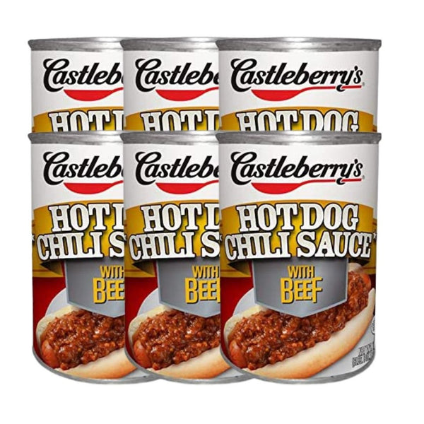 Delicious Hot Dog Sauce: Chili Dog Sauce | Premium  Hot Dog Chili Sauce with Beef  for Beef Hot Dogs, Turkey Hot Dogs, Vegan Hotdogs & More | Made w/ High Quality Ingredients | 104 OZ Canned Chili, 6 Cans