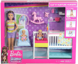 Barbie Nursery Playset with Skipper Babysitters Doll, 2 Baby Dolls, Crib and 10+ Pieces of Working Baby Gear and Themed Toys, Gift Set for 3 to 7 Year Olds, Multicolor