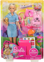 ?Barbie Travel Doll, Blonde, with Puppy, Opening Suitcase, Stickers and 10+ Accessories, for 3 to 7 Year Olds???, Multicolor