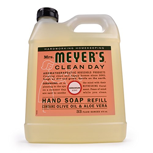 Mrs. Meyer's Clean Day Liquid Hand Soap Refill, Cruelty Free and Biodegradable Formula, Geranium Scent, 33 oz 4 Packs