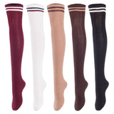 Lovely Annie Big Girl's Women's 5 Pairs Incredible Durable Super Soft Unique Over Knee High Thigh High Cotton Socks Size 6-9 A1023(Assorted)