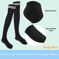Lovely Annie Big Girl's Women's 3 Pairs Incredible Durable Super Soft Unique Over Knee High Thigh High Cotton Socks Size 6-9 A1023(Black)