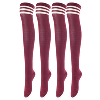 Remarkable Big Girls' Women's 4 Pairs Thigh High Cotton Socks, Long Lasting, Colorful and Fancy LBG1022 One Size (Wine)