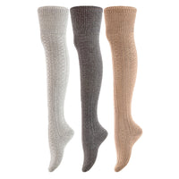 lovely annie women's 3 pairs fashion thigh high cotton socks j1025 size 6-9(grey, dark grey, beige)