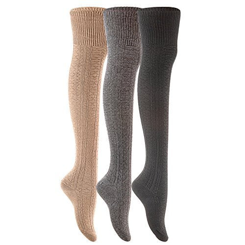 Lovely Annie Big Girl's 3 Pairs Fashion Thigh High Cotton Socks Over the Knee High Leg Wamers A2JMYP1025 Size L/XL(Random Color)