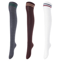 Lovely Annie Big Girl's Women's 3 Pairs Incredible Durable Super Soft Unique Over Knee High Thigh High Cotton Socks Size 6-9 A1023(DG,Coffee,White)