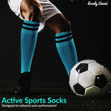 Lovely Annie Girls' 2 Pairs Knee High Sports Socks for Baseball/Soccer/Lacrosse 003 S(Light Blue)