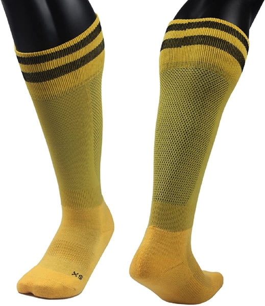 Lovely Annie Unisex Children 2 Pairs Knee High Sports Socks for Baseball/Soccer/Lacrosse 003 S(Yellow)
