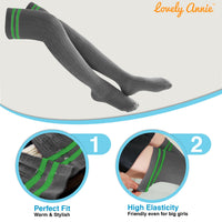 Lovely Annie Women's 3 Pairs Incredible Durable Super Soft Unique Over Knee High Thigh High Cotton Socks Size 6-9 A1023(Black,DarkGrey,Navy)