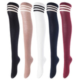 Lovely Annie Women's 5 Pairs Incredible Durable Super Soft Unique Over Knee High Thigh High Cotton Socks Size 6-9 A1022(Black,Khaki,White,Navy,Wine)