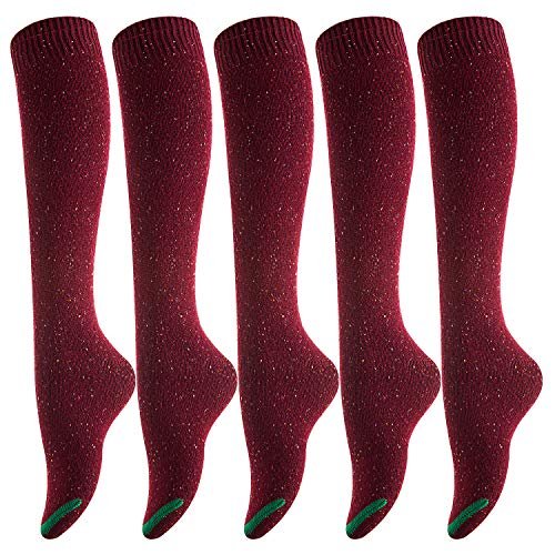 Lovely Annie Women's 5 Pairs Pack Knee High Cotton Boot Socks Size 7-9(Wine)