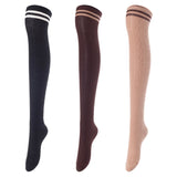 Lovely Annie Women's 3 Pairs Incredible Durable Super Soft Unique Over Knee High Thigh High Cotton Socks Size 6-9 A1023(Black,Coffee,Khaki)