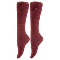 Lovely Annie 2 Pairs Stylish, Cozy, Thick & Warm Women's high crew wool blend socks for Winter & All Seasons HR1412 Size 6-9 (Wine Color)