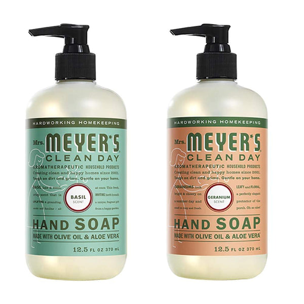 Mrs. Meyers Clean Day Liquid Hand Soap, 1 Pack Basil, 1 Pack Geranium, 12.5 OZ each