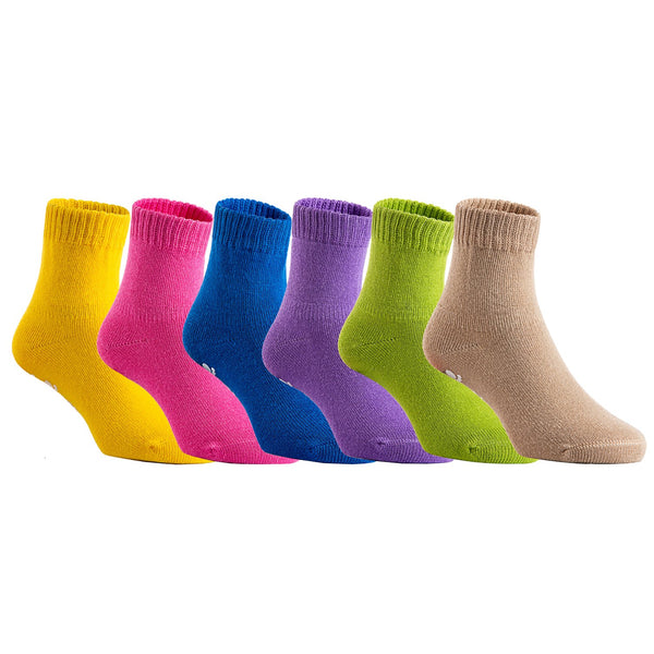 6 Pairs Children's Superior Quality, Fascinating Cotton Crew Socks. Heavy-Duty & Exceptional Kids Socks JH Size 1Y-3Y Multi Color(2 Purple/No Yellow)