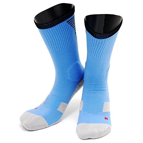 Lovely Annie Men's 1 Pair High Crew Athletic Sports Socks Size M XL0028-02(Sky Blue w/ Black Strip)