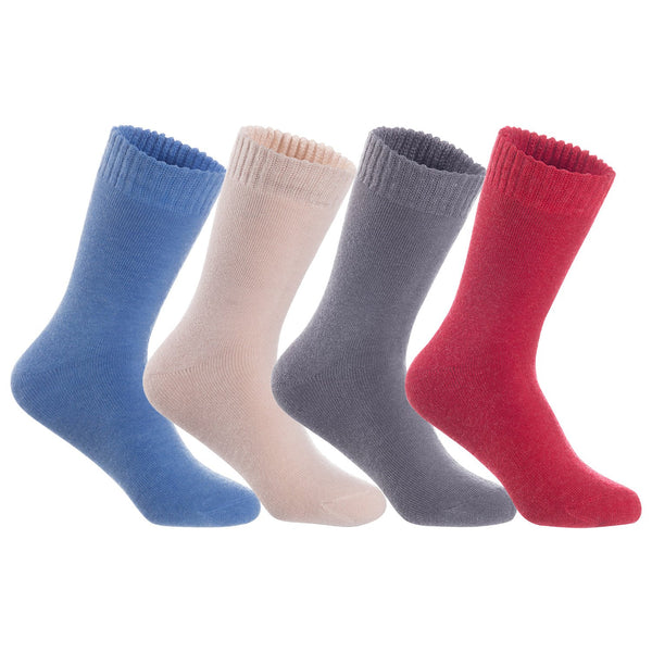 4 Pairs of The Most Gorgeous Women's Wool Crew Socks. Strong, Super Comfortable with Unique Designs LK0602 Size 6-9 (Blue,Beige,Grey,Red)