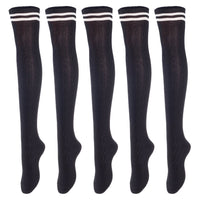 Lovely Annie Big Girl's Women's 5 Pairs Incredible Durable Super Soft Unique Over Knee High Thigh High Cotton Socks Size 6-9 A1023(Blk,Cof,DG,Kaki,Wite)