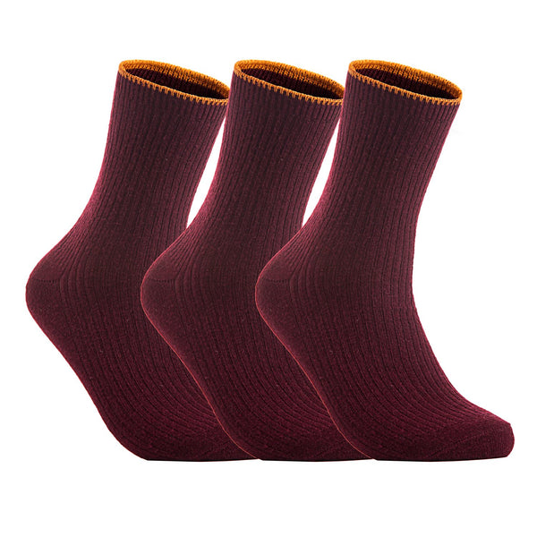 The Most Gorgeous Women's 3 Pairs Wool Crew Socks Soft, Strong and Super Comfortable With Unique Designs HR1612 One Size (Wine)