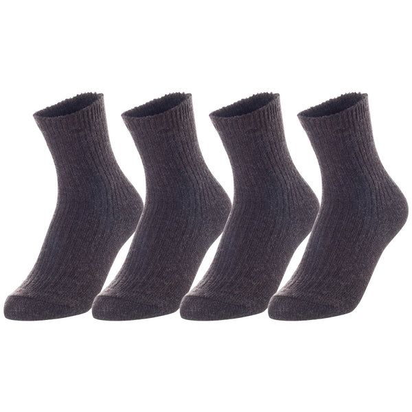 Lovely Annie Unisex Children's 4 Pairs Thick & Warm, Comfy, Durable Wool Crew Socks. Perfect as Winter Snow Sock and All Seasons LK08 Size 9Y-11Y (Coffee)