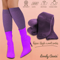 Lovely Annie Women's 3 Pairs Exceptional Non Slip, Cozy and Cool Knee High Wool Socks AFS05 Size 6-9 (Grey, Purple, Black)