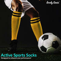 Lovely Annie 1 Pair Ultra Comfortable Girls Knee High Sports Socks Perfect as Activewear as Soccer, Football, and Other Sports XL003 XS(Yellow)