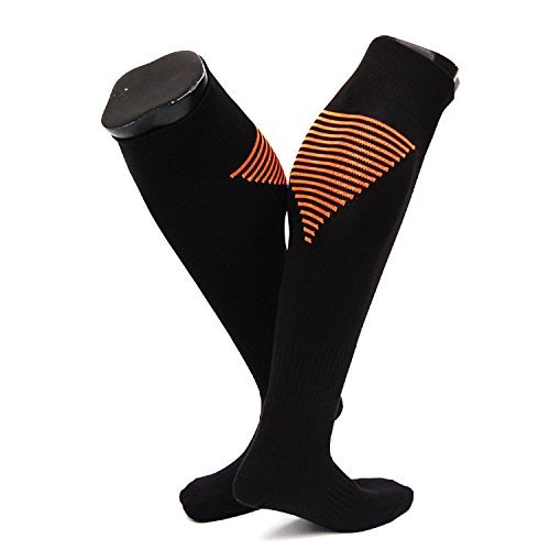 Lovely Annie Men's 1 Pair Knee High Athletic Sports Socks Size M XL0026-09(Black w/ Orange Strip