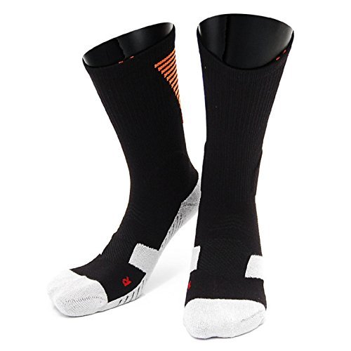 Lovely Annie Big Girl's 1 Pair High Crew Athletic Sports Socks Size L/XL XL0028-07(Black w/Orange Strip)