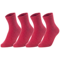 Lovely Annie Unisex Children's 4 Pairs Thick & Warm, Comfy, Durable Wool Crew Socks. Perfect as Winter Snow Sock and All Seasons LK08 Size 9Y-11Y (Red)