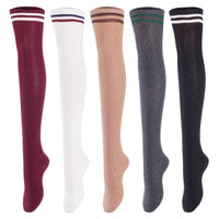 Lovely Annie Women's 5 Pairs Incredible Durable Super Soft Unique Over Knee High Thigh High Cotton Socks Size 6-9 A1023(Assorted)