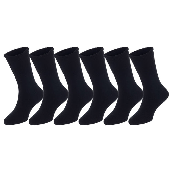 6 Pairs Children's Wool Crew Socks for Boys and Girls. Durable, Stretchable, Thick & Warm Sweat Resistant Kid Socks LK0601 Size 0M-6M (Black)