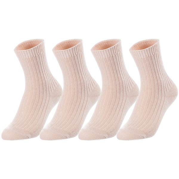 Lovely Annie Unisex Children's 4 Pairs Thick & Warm, Comfy, Durable Wool Crew Socks. Perfect as Winter Snow Sock and All Seasons LK08 Size 11Y-15Y (Beige)
