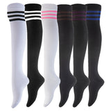 Incredible Women's 6 Pairs Thigh High Cotton Socks, Durable And Super Soft For Everyday Relaxed Feet RX One Size(w/o Black Strip Color)