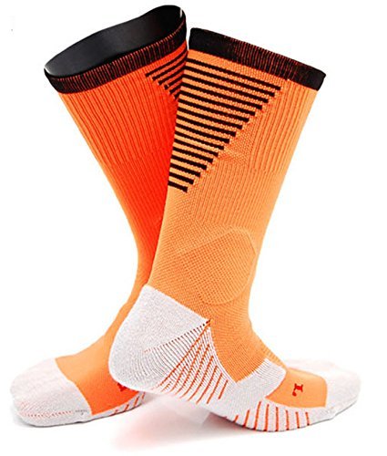Lovely Annie Men's 1 Pair High Crew Athletic Sports Socks Size M XL0028-03(Orange w/ Black Strip)
