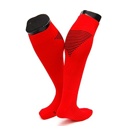 Lovely Annie Big Boy's 1 Pair Knee High Athletic Sports Socks Size L/XL XL0026-06(Red w/Black Strip)