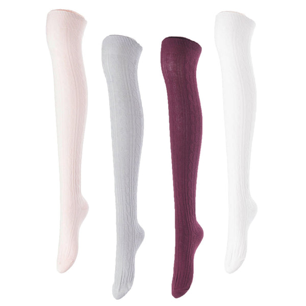 Incredible Women's 4 Pairs Thigh High Cotton Socks, Durable And Super Soft For Everyday Relaxed Feet JMYP1024 One Size (Beige,LightGrey,Wine,White)