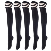 Lovely Annie Women's 5 Pairs Incredible Durable Super Soft Unique Over Knee High Thigh High Cotton Socks Size 6-9 A1022(Black)