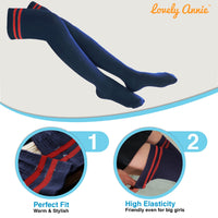 Incredible Women's 4 Pairs Thigh High Cotton Socks Unique, Durable And Super Soft For Everyday Relaxed Feet LAJ1023 Size 6-9 (Navy)