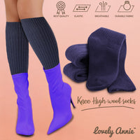 Lovely Annie Big Girl's & Women's 4 Pairs Knee High Wool Socks | Comfy, Cozy and Fancy Leg Warmer Stockings AFS05 Size L/XL(Navy)