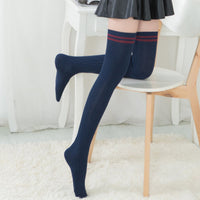 Lovely Annie Women's 3 Pairs Incredible Durable Super Soft Unique Over Knee High Thigh High Cotton Socks Size 6-9 A1023(Navy)