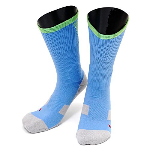 Lovely Annie Big Girl's 1 Pair High Crew Athletic Sports Socks Size L/XL XL0028-01(Sky Blue w/Green Strip)
