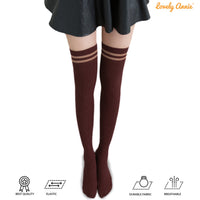 Lovely Annie Big Girl's Women's 3 Pairs Incredible Durable Super Soft Unique Over Knee High Thigh High Cotton Socks Size 6-9 A1023(Black,Coffee,Wine)