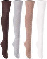 Meso Women's 4 Pairs Over Knee High Cotton M1024 Size 6-9(Coffee, Grey, Beige, Cream)