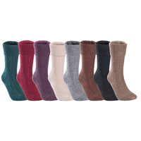 Lovely Annie 4 Pairs Gorgeous Comfy Super Comfortable Women Wool Crew Socks. Strong, Soft with Unique Designs L1860 Size 5-11 4P4C-3(Camel, Grey, Beige, Purple)