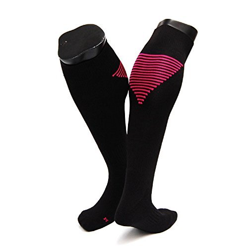 Lovely Annie Big Boy's 1 Pair Knee High Athletic Sports Socks Size L/XL XL0026-08(Black w/Rose Strip)